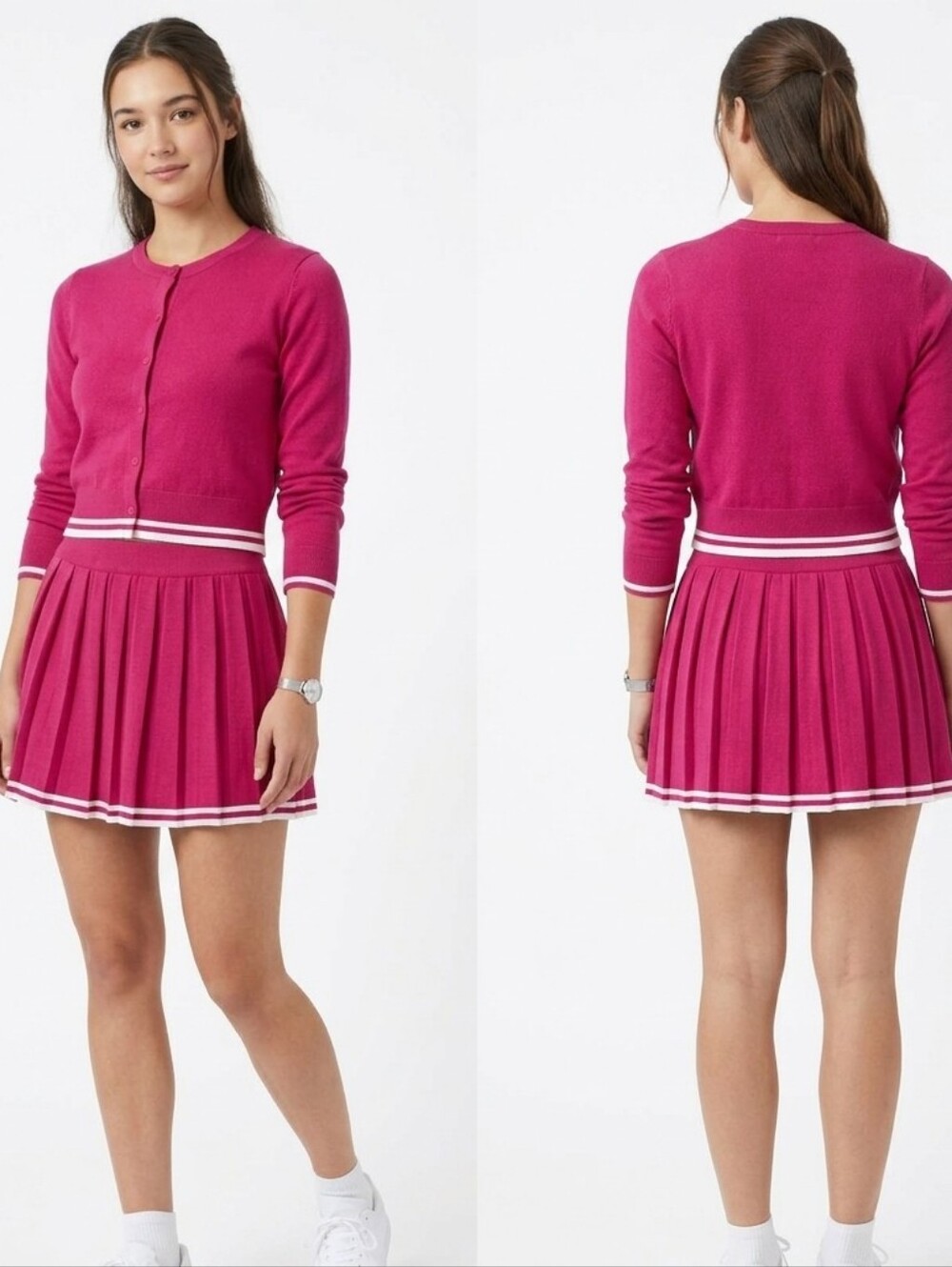 Women's Pleated Skater Mini Skirt in Fuchsia